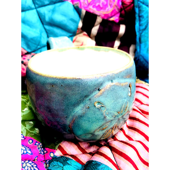 Aqua Pottery Mug with a Carved Sand Dollar in Sea Foam Green & Tan - Picture 10 of 10